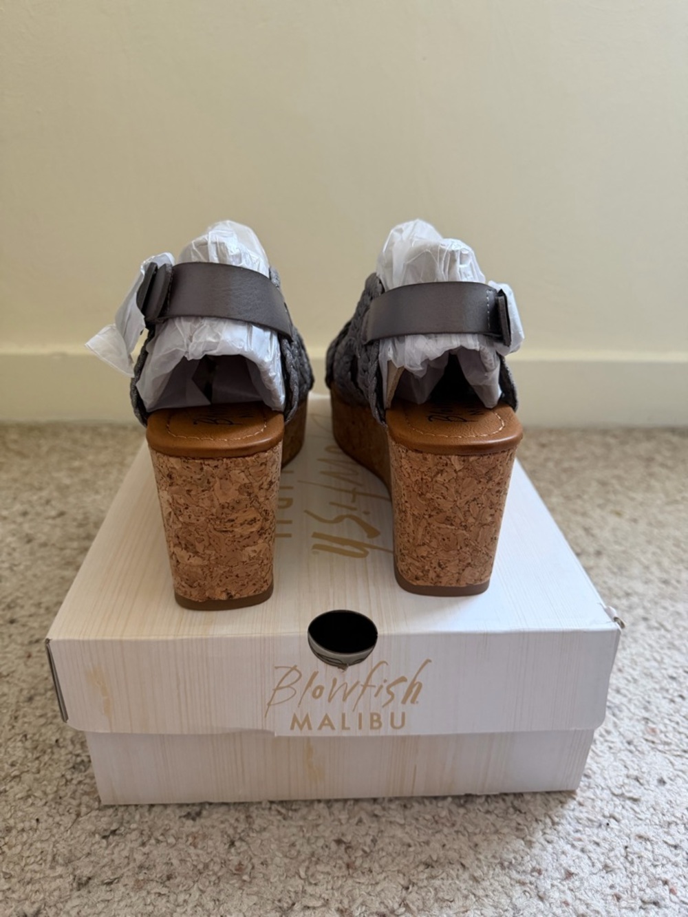 Blowfish Malibu Andrea Wedge Sandals Gray Woven Cork Platform Size 8.5 - Picture 4 of 6
